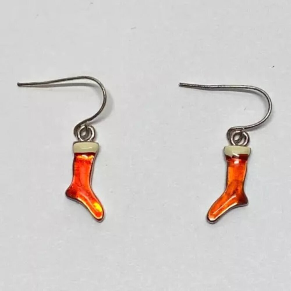 Christmas Stocking Earrings Dangle Style Holiday Season Red White Sock Vintage